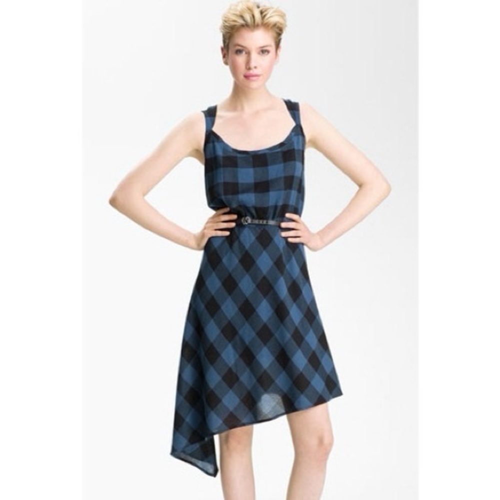 Trouve Assymetrical Buffalo Plaid Dress Sleeveless